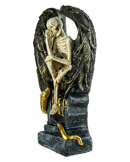 Weinender Todesengel mit Flügeln & Grabstein 32cm