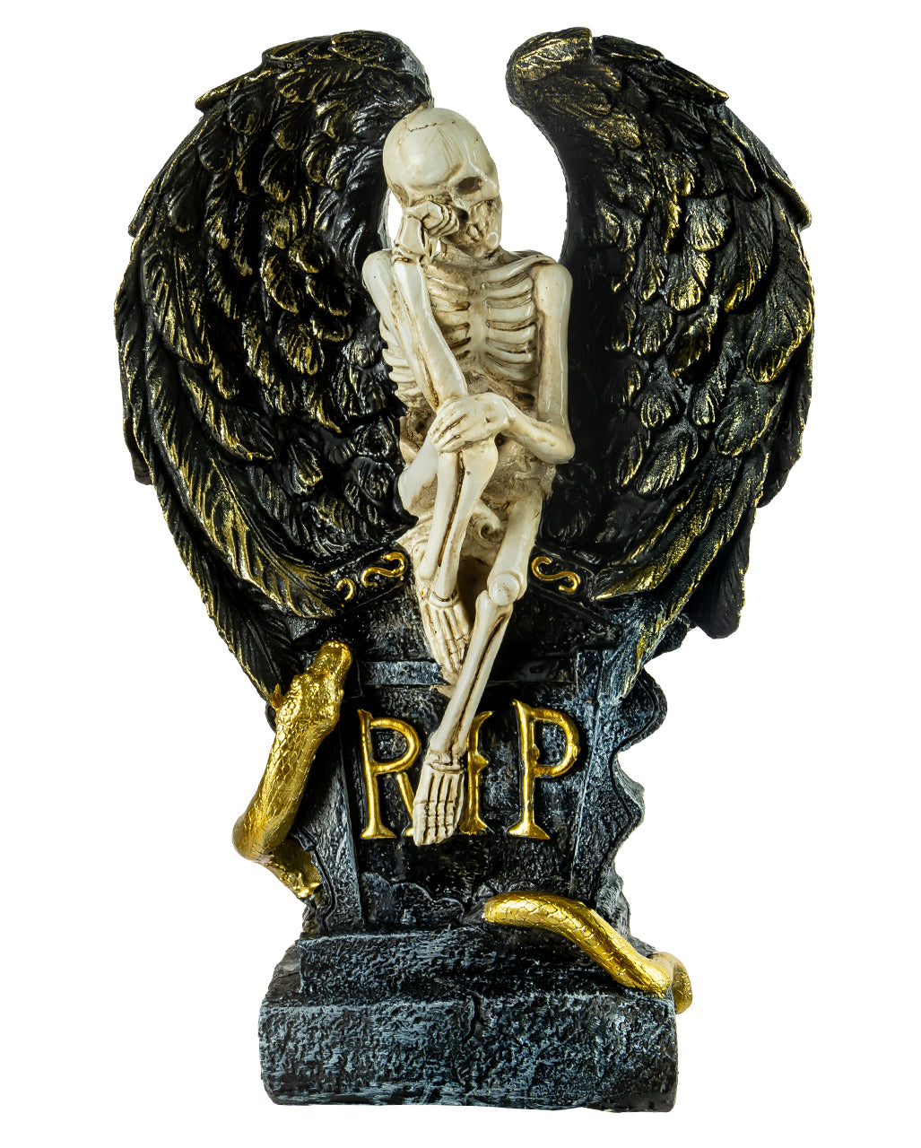 Weinender Todesengel mit Flügeln & Grabstein 32cm