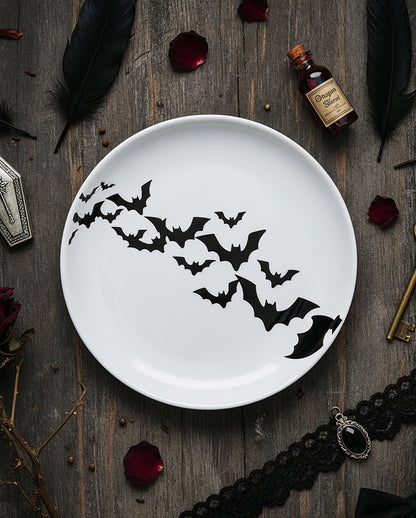 Weißer Keramikteller mit Fledermäusen Ø 16,5cm