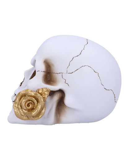 Weißer Totenkopf mit goldener Rose