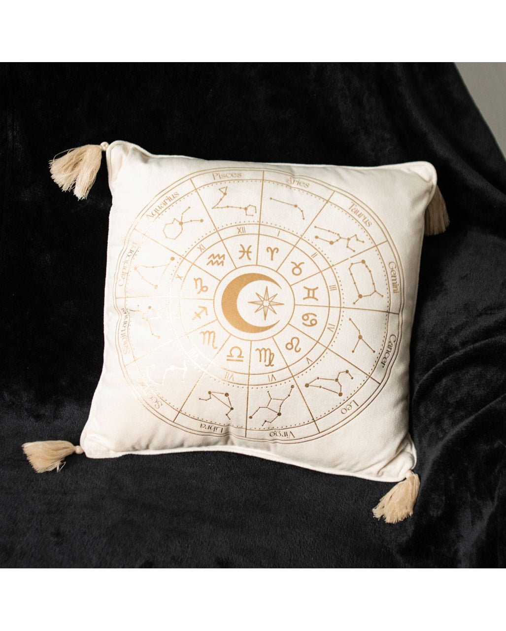 Weißes Astrology Wheel Kissen 35x35cm