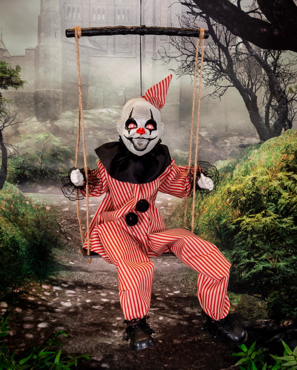 Fidgeting Horror Clown On Swing Animatronic 70cm