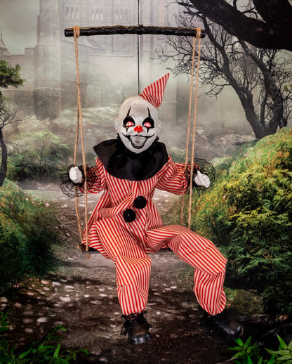 Fidgeting Horror Clown On Swing Animatronic 70cm