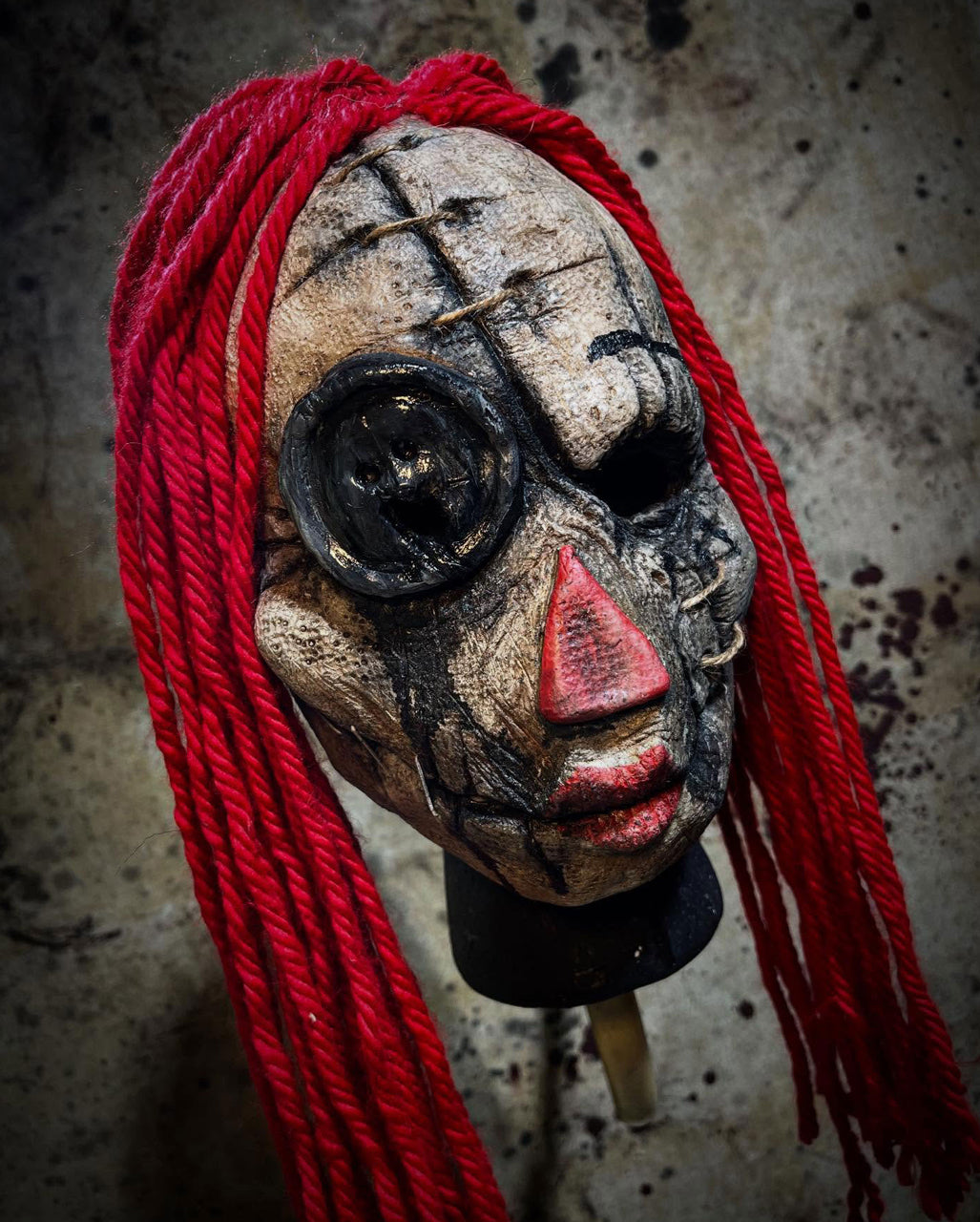 Raggedy Doll Mask with Red Wool Hair