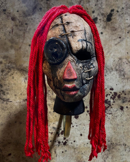 Raggedy Doll Mask with Red Wool Hair