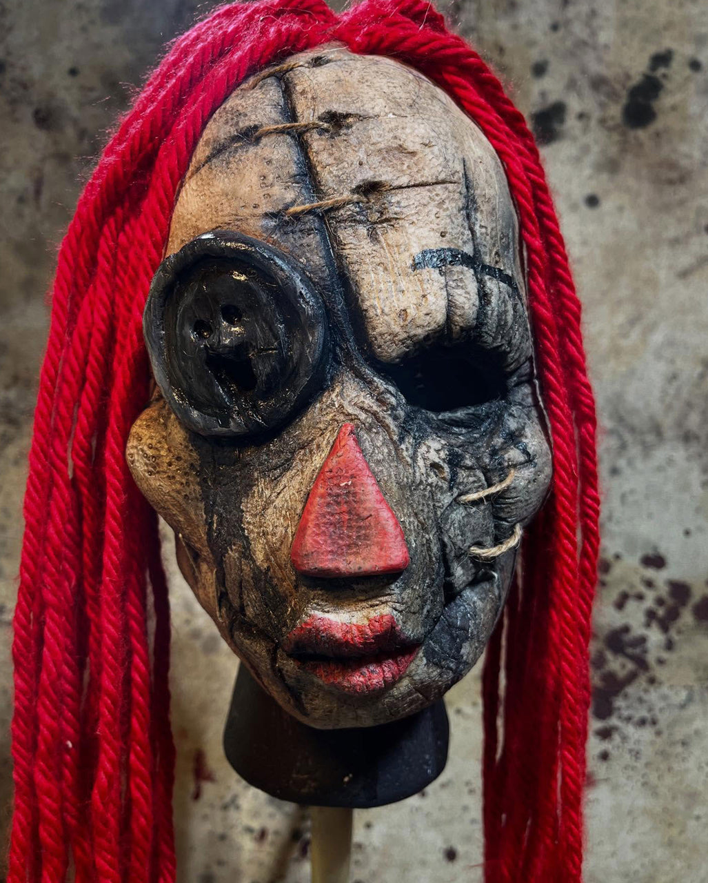 Raggedy Doll Mask with Red Wool Hair