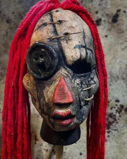 Raggedy Doll Mask with Red Wool Hair