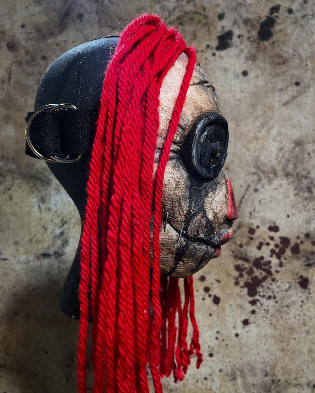Raggedy Doll Mask with Red Wool Hair