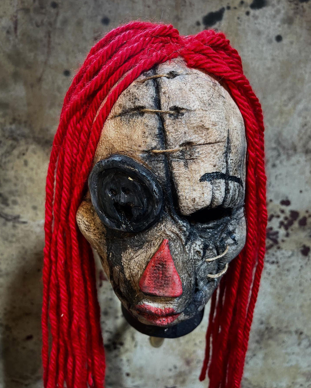 Raggedy Doll Mask with Red Wool Hair