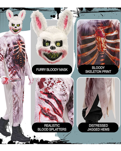 Zombie Bunny Herren Kostüm-Overall mit Maske