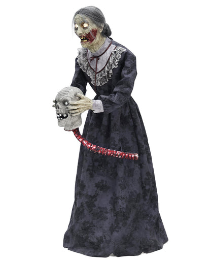 Zombie Oma mit geköpftem Zombie Opa Halloween Animatronic 152cm