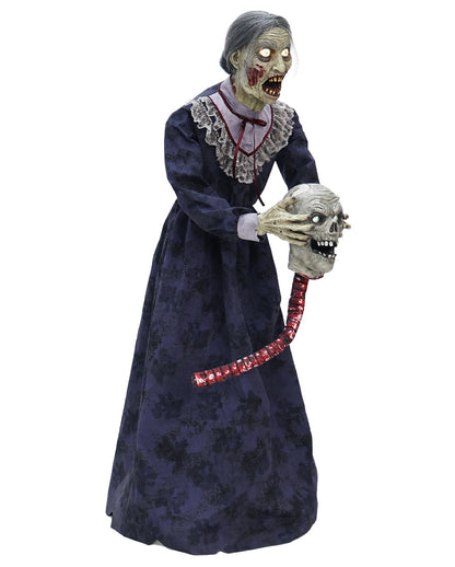 Zombie Oma mit geköpftem Zombie Opa Halloween Animatronic 152cm