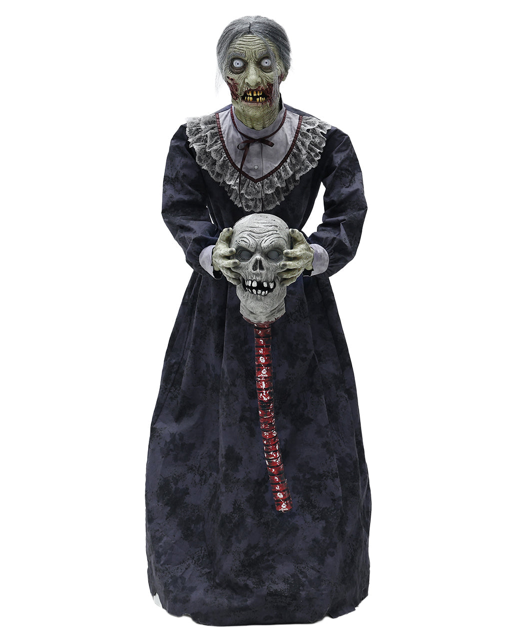 Zombie Oma mit geköpftem Zombie Opa Halloween Animatronic 152cm