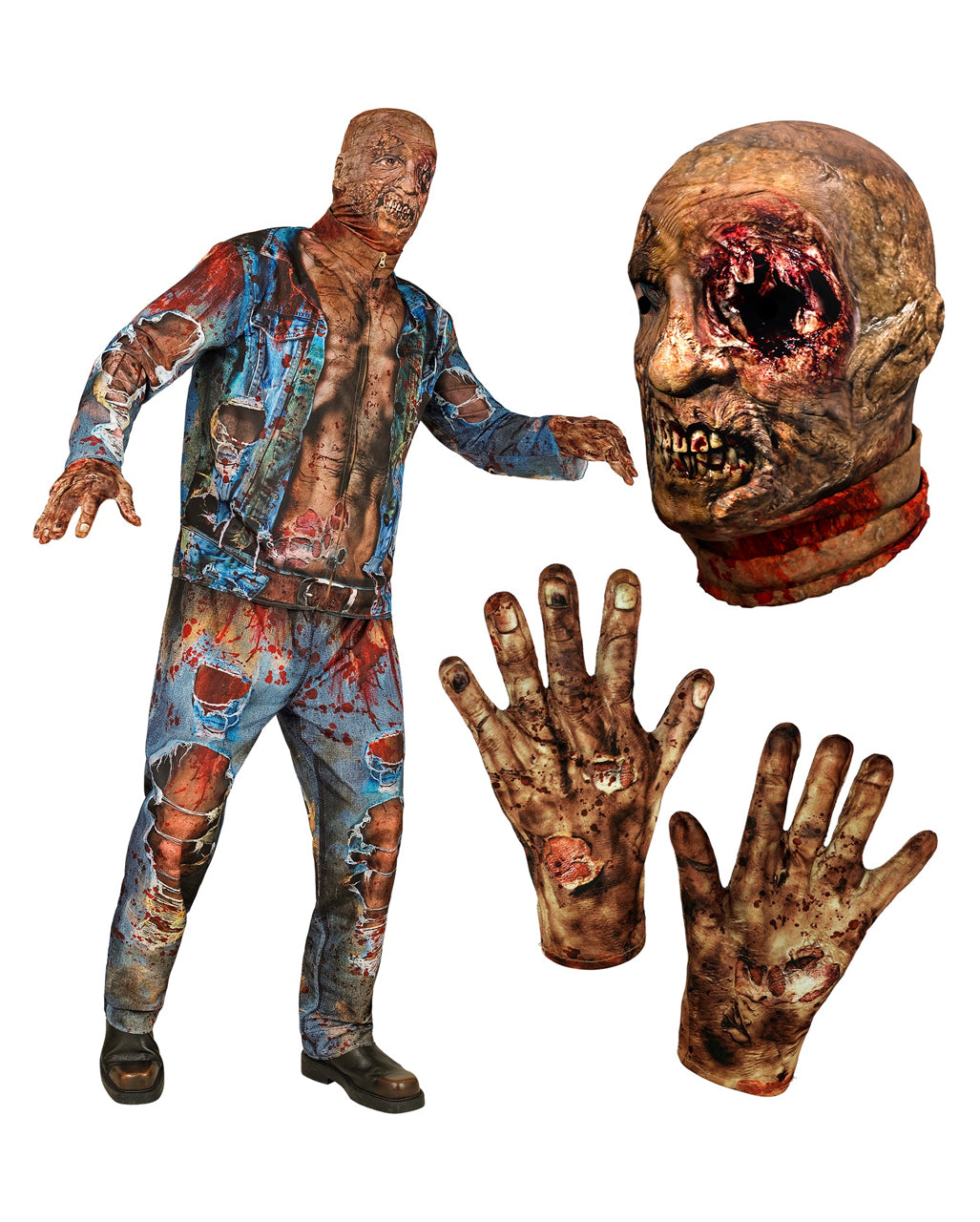 Zombie Schnellkostüm mit Maske & Handschuhe