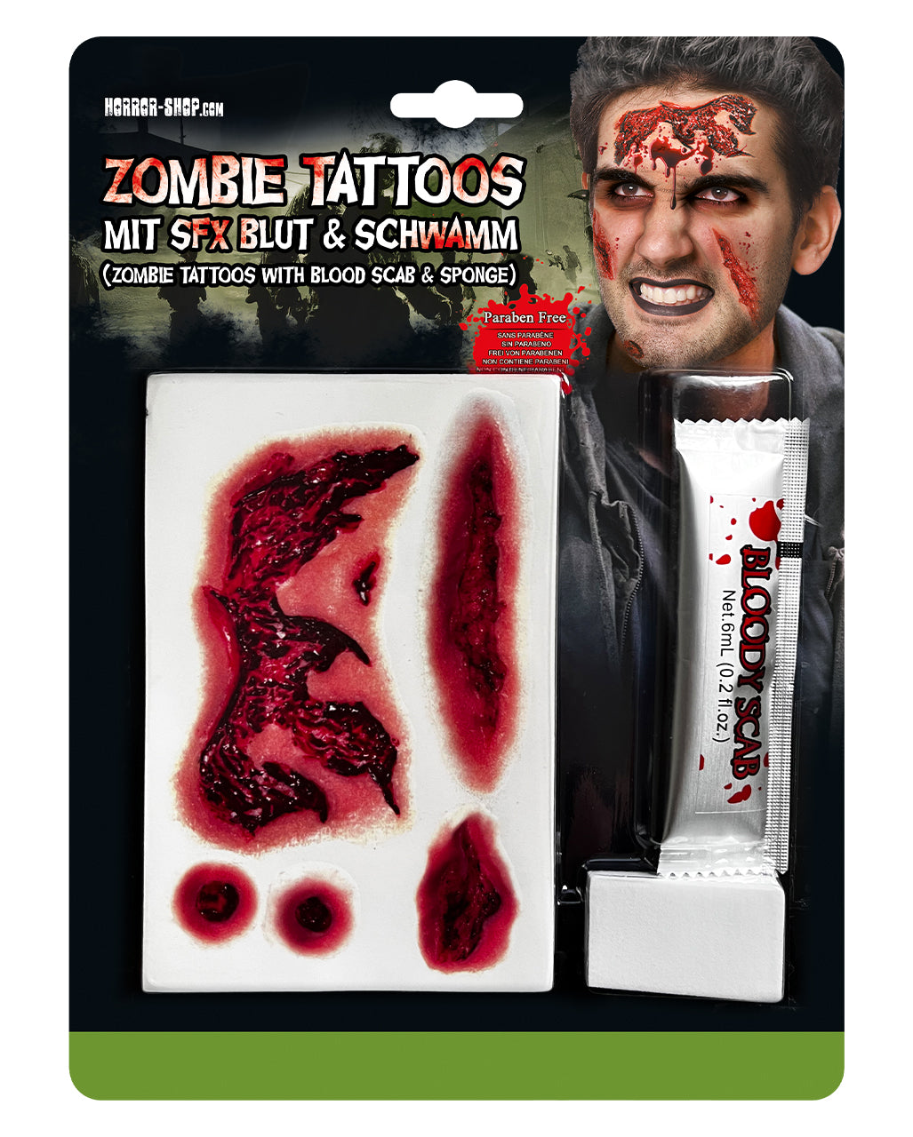 Zombie Tattoos With SFX Blood & Sponge