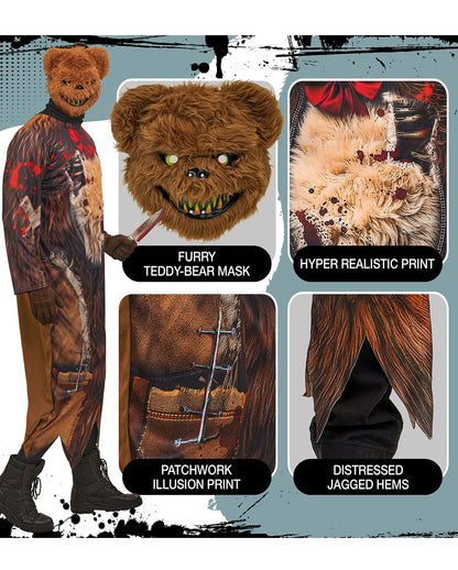Zombie Teddy Herren Kostüm-Overall mit Maske