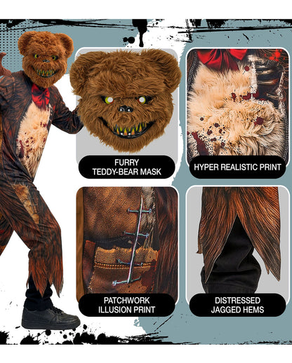 Zombie Teddy Kinder Kostüm-Overall mit Maske
